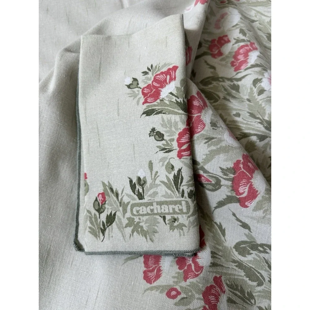 Vintage CACHAREL  Linen TableCloth‎ Rectangle 100x54 12 Napkins Poppies French